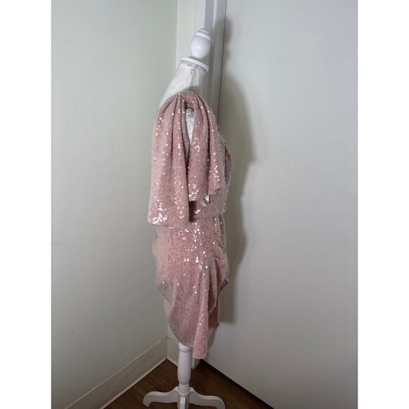 Shoshanna Midnight Blush Pink One Shoulder Sequin Cocktail Dress sz S - Picture 3 of 7